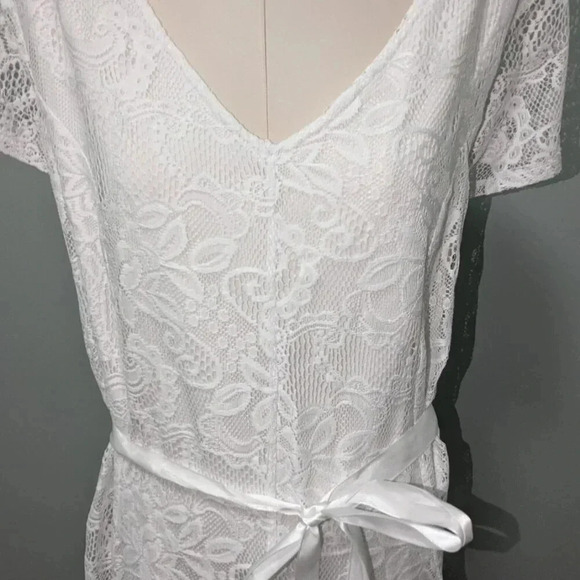 Candalite white lace long formal dress flowy princess bottom fairy - Picture 3 of 5